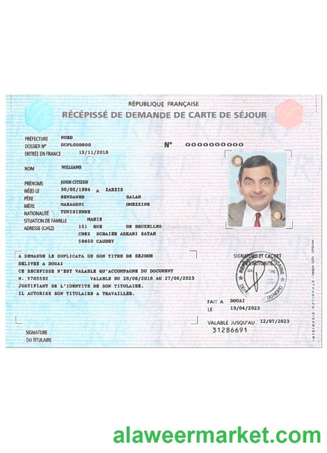 FRANCE residence card application receipt